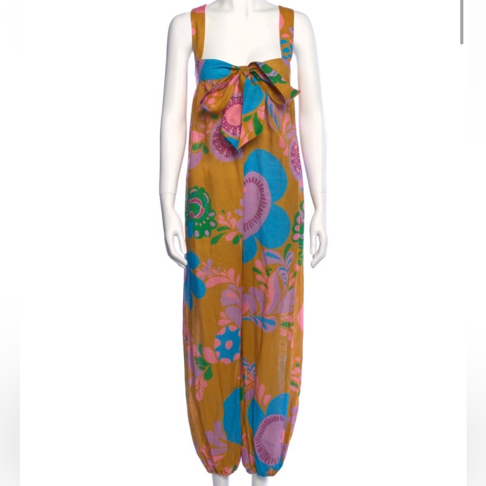 Zimmermann Floral Linen Square Neckline Jumpsuit – Size M